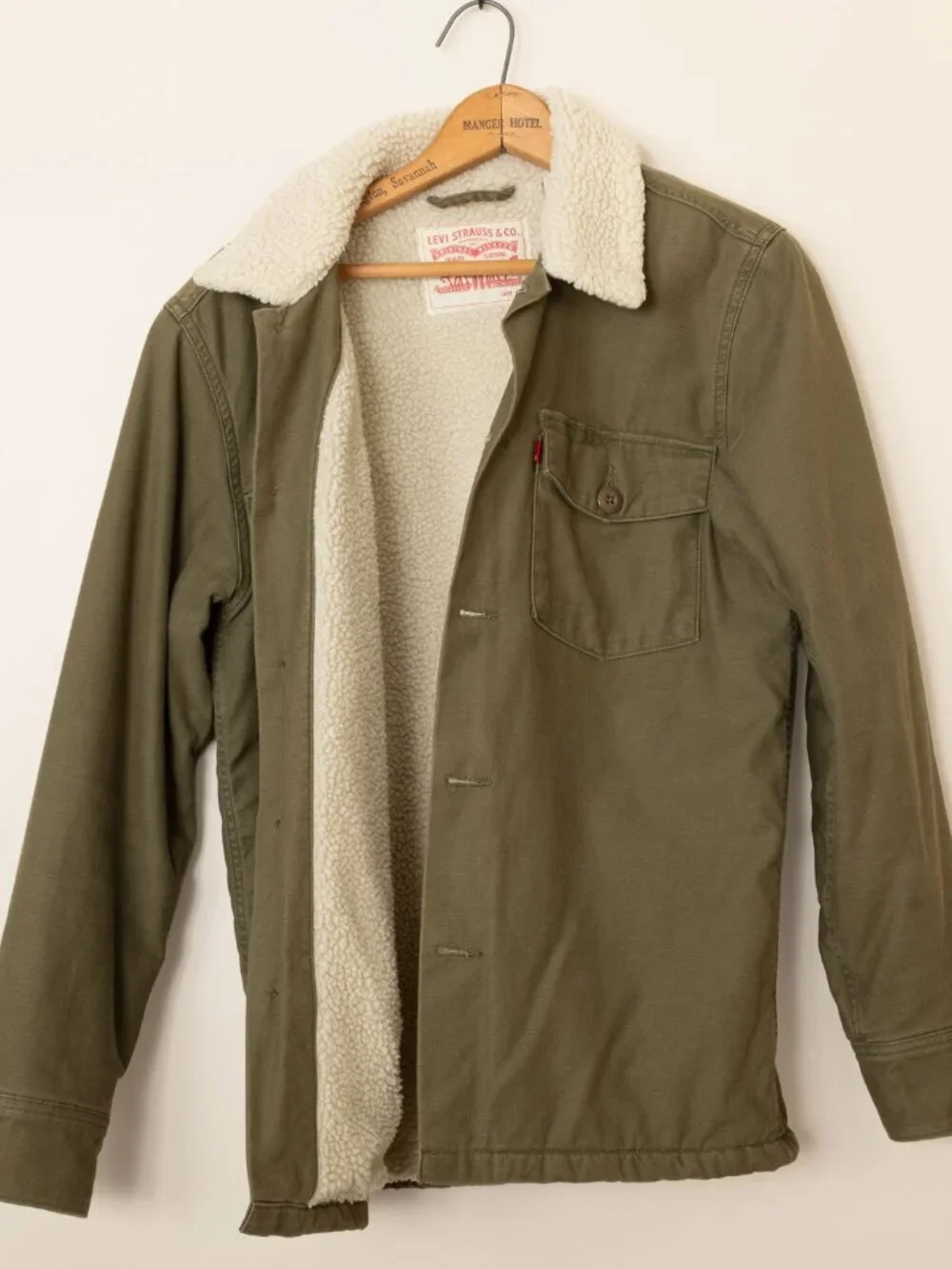 Levi's Men's Sherpa Lined Military Fatigue Shaket Jacket Olive Green Small S